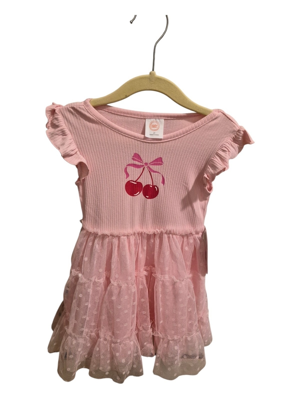 wonder nation Pink Ribbed Top with Cherry Bow Graphic